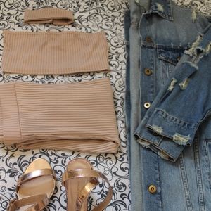 NUDE RIBBED HIGH WASTED LEGGINGS SET